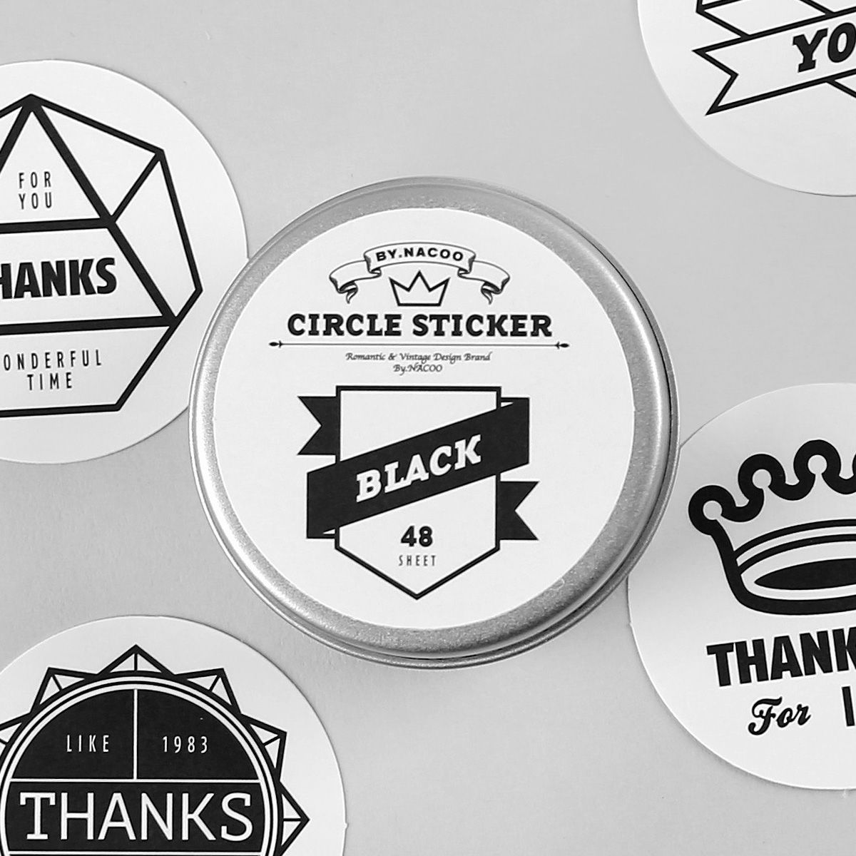 Circle Sticker Tin-08 黑 贴纸