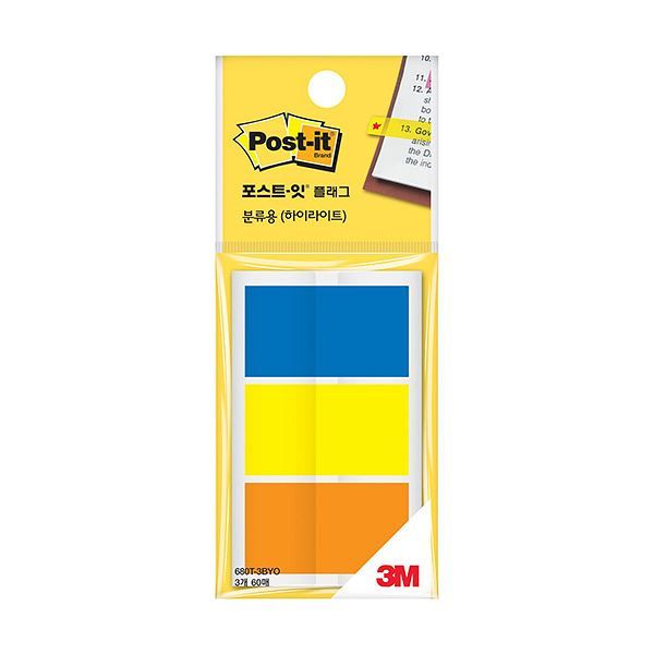 Post-it Flags, 3Highlighter Colors, 60 Flags/Pack (683T-3BYO)