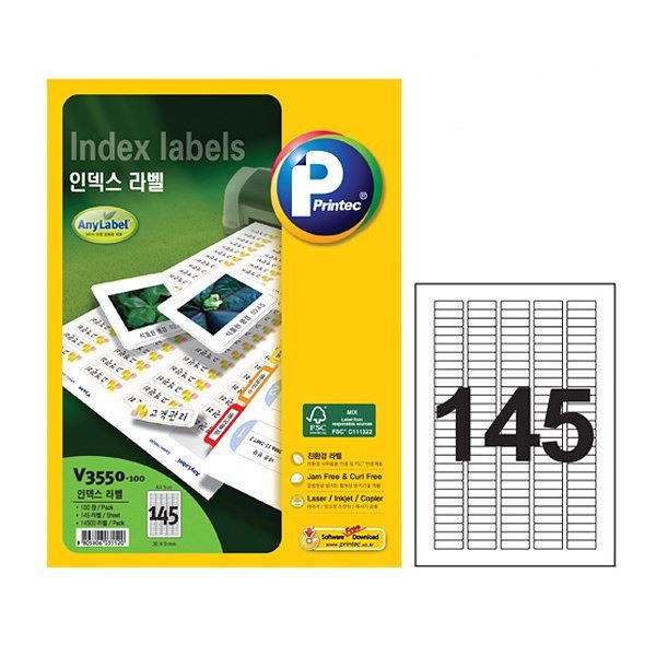 V3550-100 Index Labels 30X9mm, 145 Labels, 100 Sheets