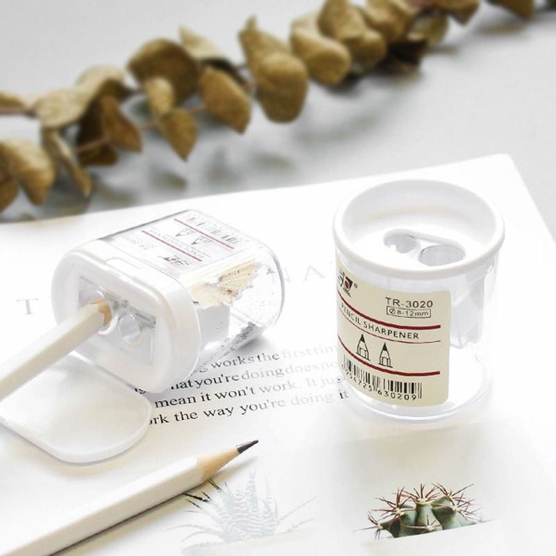 White Mini Clear 2-Holes Pencil Sharpener 