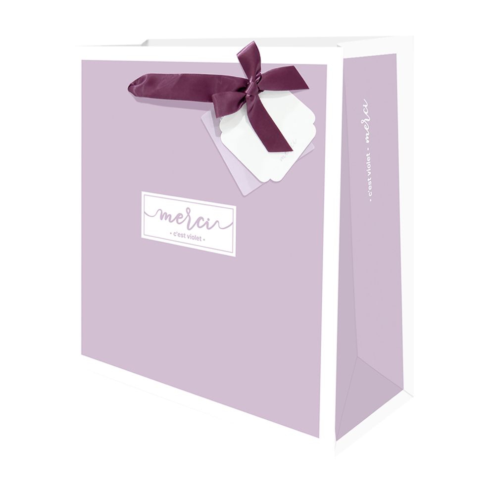 Ribbon Double Tag Shopping Bag Purple, Set of 10