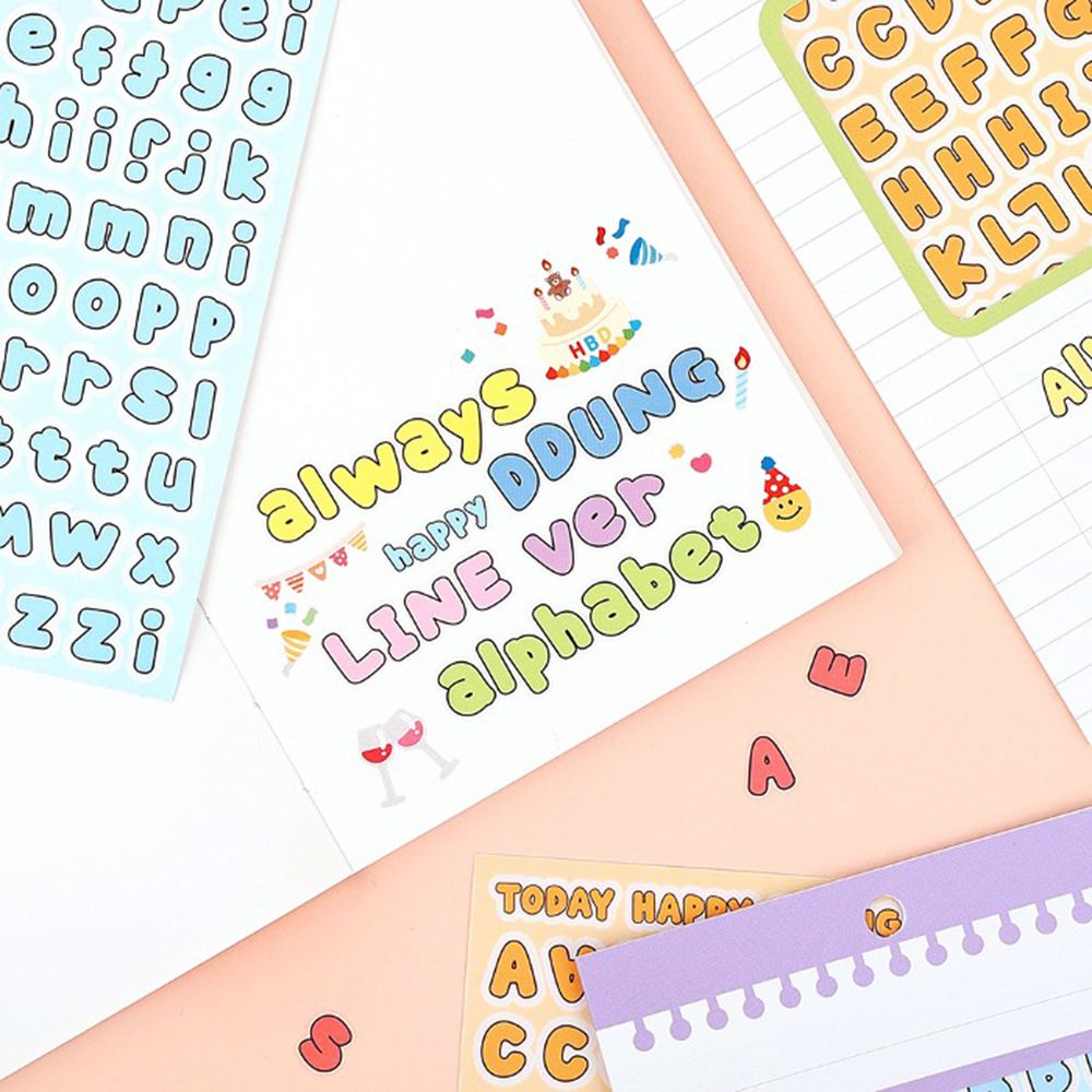 Ddung-Phabet Clear Line Alphabet Stickers 8 Sheets Set 