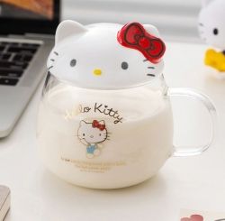 Hello Kitty 3D Lid Double Wall Clear Glass 