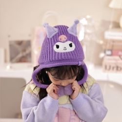 Sanrio Characters Kuromi Face Double Ball Kids Knit Hat