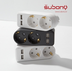 Attached USB Multi-socket 2-Outlet White