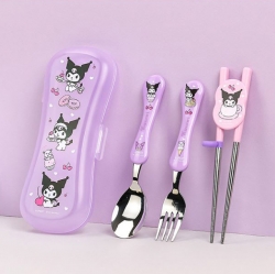 Kuromi Stainless Steel Spoon & Chopsticks & Fork with Case set 