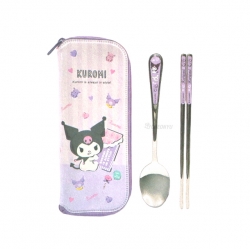 Kuromi Joyful  All Stainless Zipper Spoon & Chopsticks with Case set 