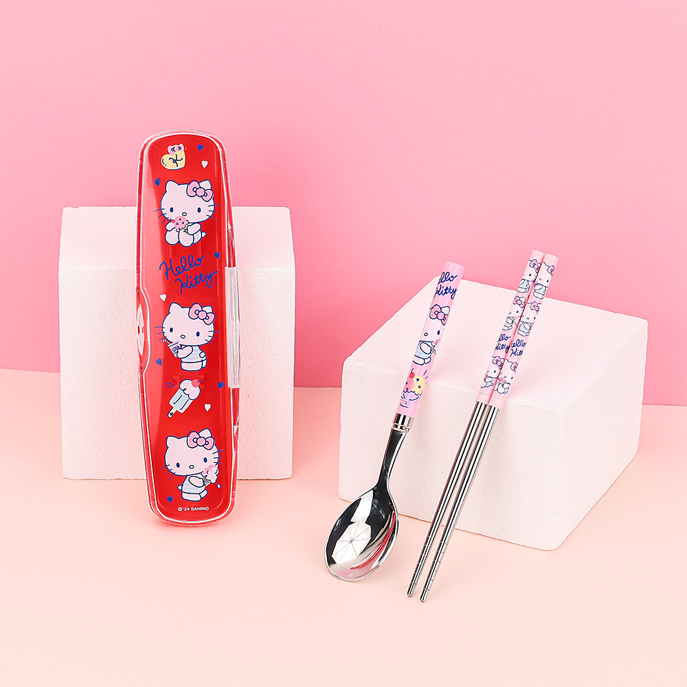 Hello Kitty All In One Light Stainless Steel Spoon, Chopsticks & Clear Case