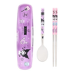 Kuromi All In One Light Stainless Steel Spoon, Chopsticks & Clear Case