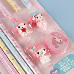 My Melody Figure Pencil and Pencil Cap and Pencil Sharpener Set