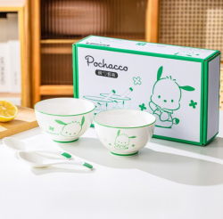 Sanrio Characters Ceramic Rice Bowl, Spoon Set - Pochacco