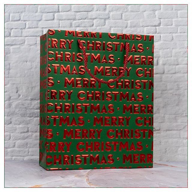 Christmas Gild 3D Lettering Shopping Bag, Green 180x80x240mm, 10 Sheets 