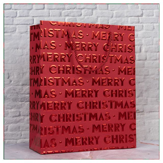 Christmas Gild 3D Lettering Shopping Bag, Red 180x80x240mm, 10 Sheets 