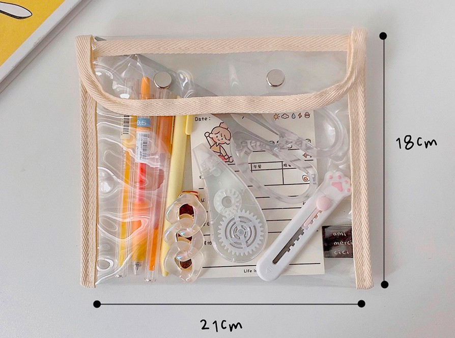 Clear Snap Pencil Case Portable Cosmetic Travel Pouch Large