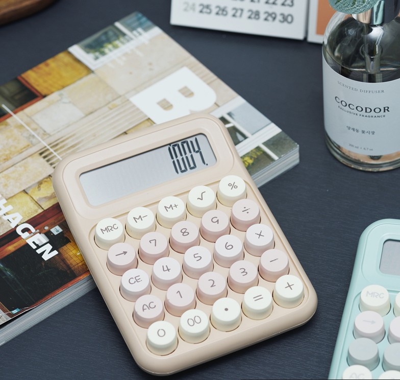 Retro cute color plush mechanical office calculator