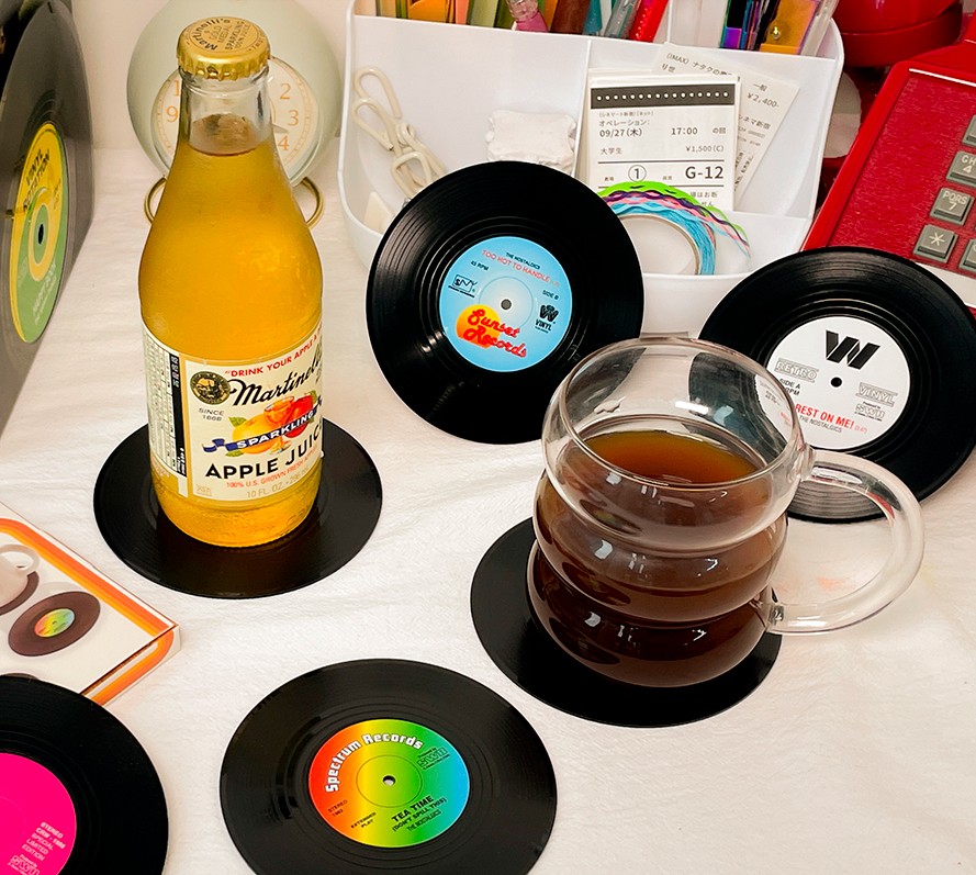 Retro LP version tea coaster cup holder 6p set