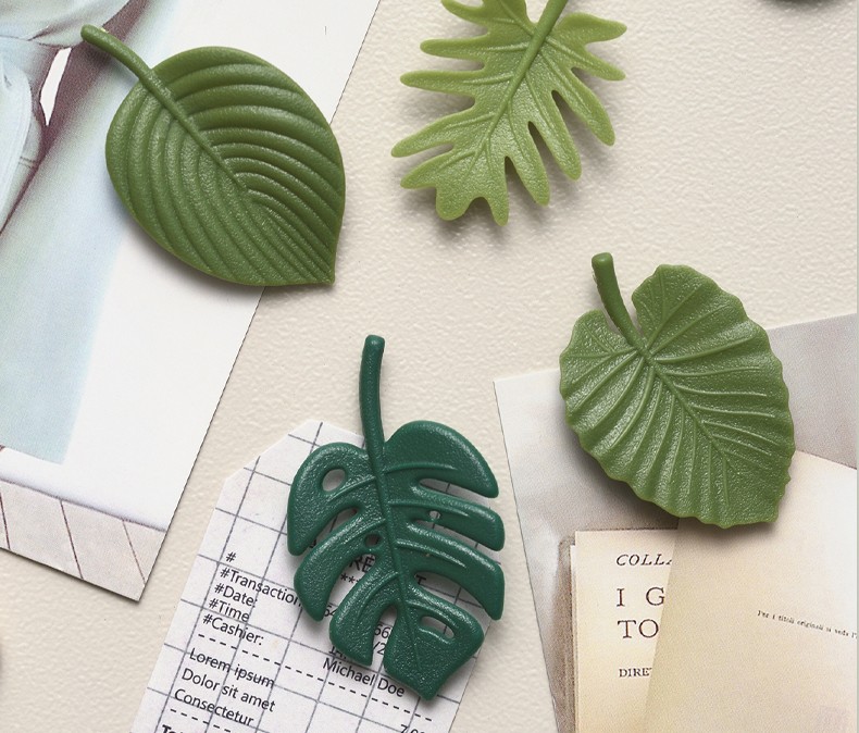 Natural Leaves Tropical Monstera Leaf Shape Green 4p Set Refrigerator Front Door Magnet Magnet